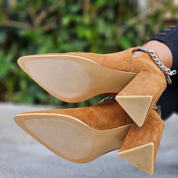 Women's Suede Tan Block Heel Chelsea Boots - Picture 5 of 5